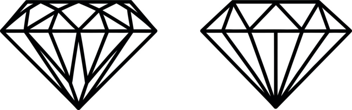 Black line art illustrations of diamond gemstones in different cuts