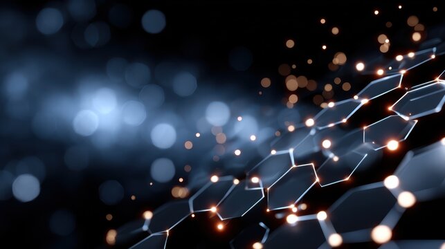Futuristic Hexagon Network Background with Glowing Nodes, Abstract Technology and Data Connection