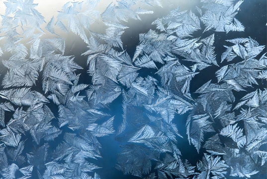 Minimalist Abstract Blue Ice Frost Crystal Texture Background - Frozen Winter Pattern Wallpaper for Banner, Web Design and Digital Art With Cold Blue White Gradient