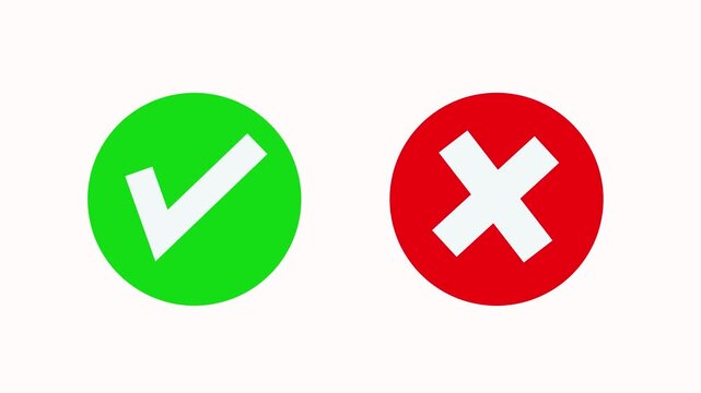 Green checkmark and red x cross symbols animation, yes and no decision for ui ux x-mark