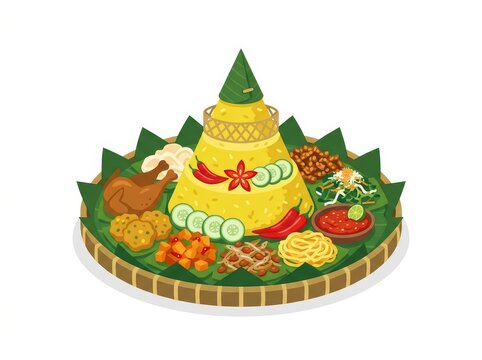 Tumpeng Indonesian rice dish with various side dishes