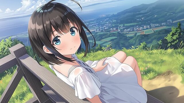 日本のノスタルジックな風景とアニメ調の美少女v