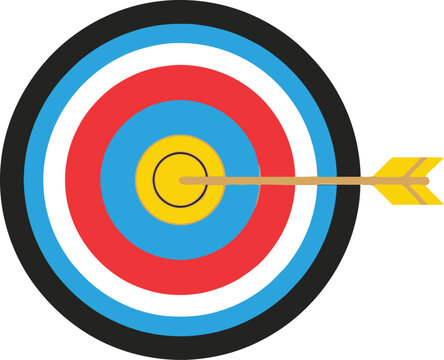 Archery target with a centered arrow represents the concept of reaching goals and achieving precise business objectives through focused strategic planning and dedication.