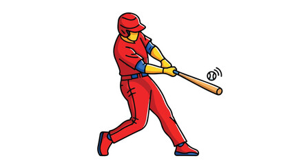 Fototapeta premium Baseball player swinging a bat to hit an incoming ball during a game