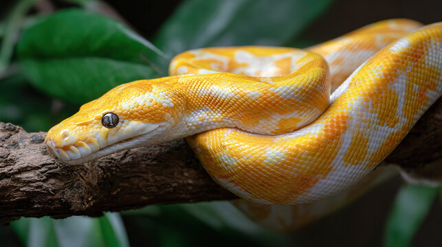 close up yellow snake