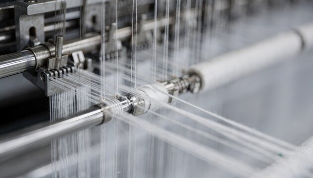 Closeup medium shot capturing support denier yarn where tension control sensors regulate feed to provide optimal elasticity and durability in knitted textiles.