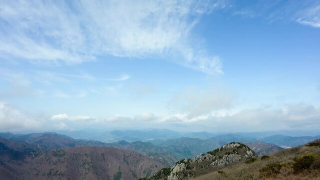 Timelapse Clouds Over Gajisan Mountain Valley, Early Spring Landscape