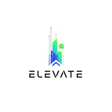 Elevate logo with modern cityscape design.