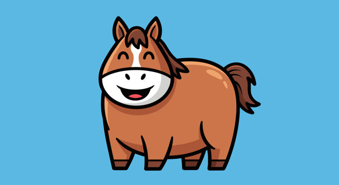 Smiling Brown Cartoon Horse Animal.