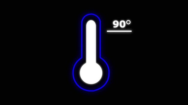 Thermometer animation. neon Celsius thermometer displayed temperature 90 degree. Thermometer equipment showing hot or cold weather. 4k video