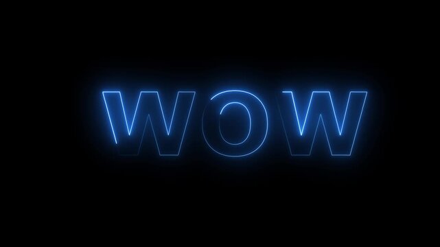 blue color neon wow text icon animation on black background. Seamless loop. neon luxury wow text animation.