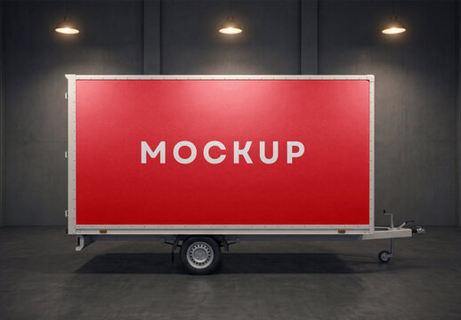 Indoor Box Trailer Advertising Billboard Mockup with Realistic Studio Lighting