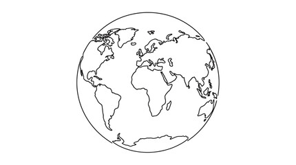 Obraz premium Minimalist continuous line art drawing of the earth globe showing world continents on white background, concept for global ecology, international business and environmental conservation