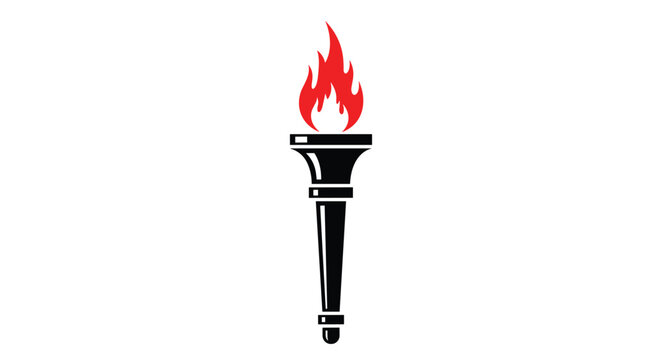 Stylized black torch with a bright red and orange flame flickering at the top presented as a clean vector graphic on a white background.