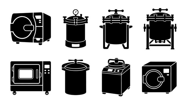 autoclave silhouette vector set