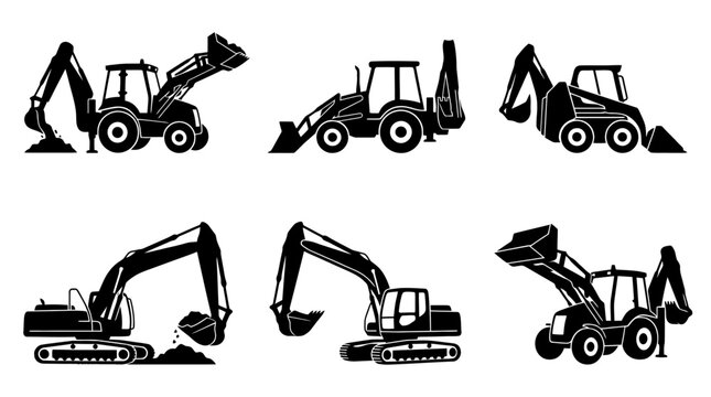 backhoe silhouette vector set