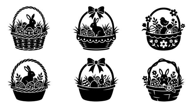 easter basket silhouette vector set