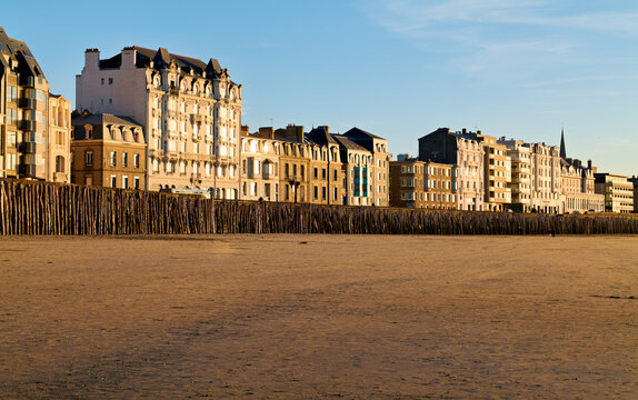 Grand plage du Sillon at dusk in Saint Malo, Brittany France