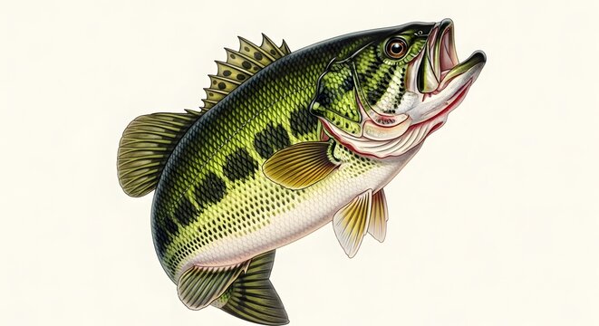 Vintage illustration of a largemouth bass fish detailed and artistic