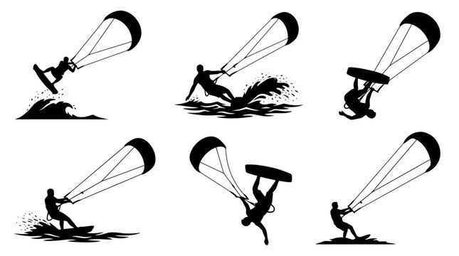 kiteboard silhouette vector set
