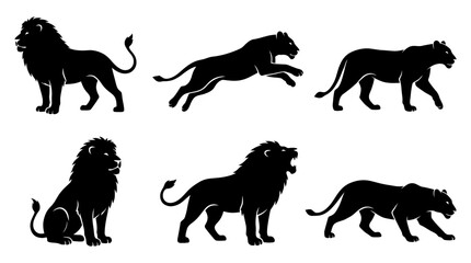 Obraz premium lion silhouette vector set