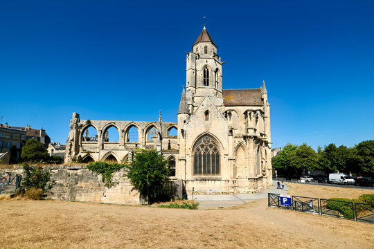 Church of Saint Etienne le Vieux stands in ruins in Caen France