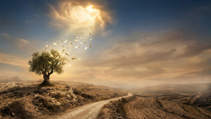 Sacred Desert Road and Tree Inspired by the Ascension of Jesus Christ