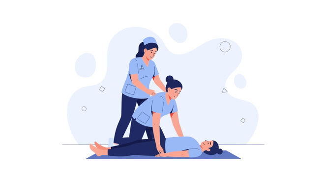 Medical professionals practicing CPR on a patient, illustration