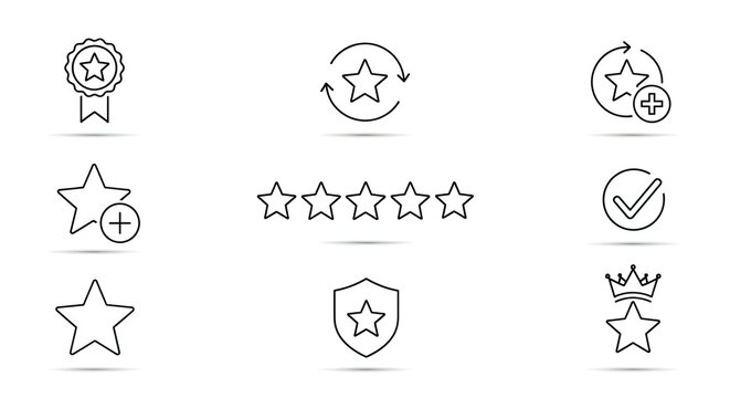 Star icons set representing rating award quality and achievement symbols