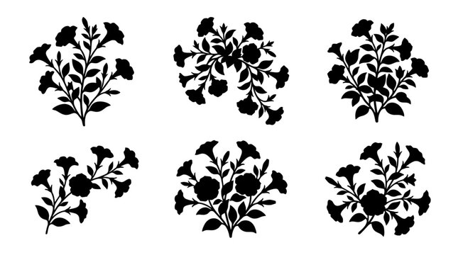 petunia silhouette vector set