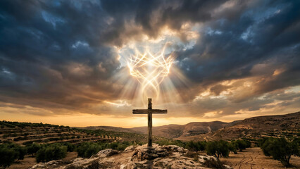 Radiant Cross Under Dramatic Clouds Inspired by the Ascension of Jesus Christ