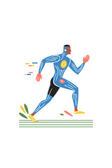 Fototapeta premium Glowing digital athlete sprints on a binary code racetrack
