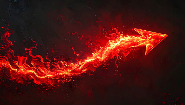 A dynamic and fiery arrow composed of vibrant red flames surges forward against a dark, textured background, symbolizing progress and intense energy.
