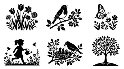 Fototapeta premium spring silhouette vector set