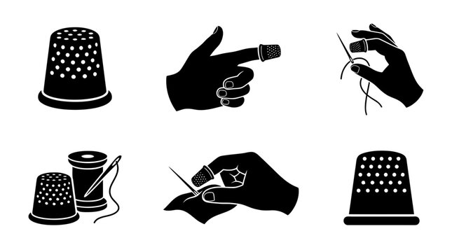 thimble silhouette vector set