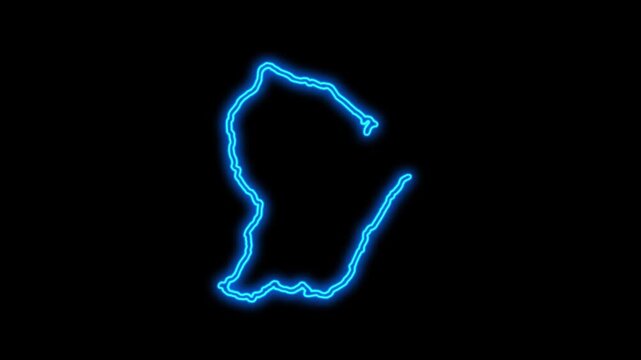French Guiana Country Map Neon Lights, Abstract French Guiana Neon Lights Map Opener Suitable for Politics, Elections, Travel, News and Sports Events and Presentations