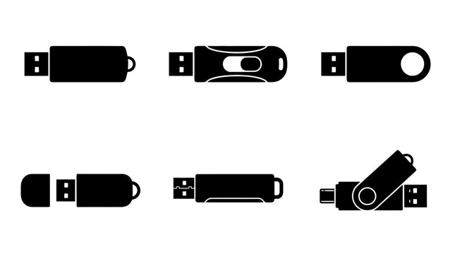 usb flash drive silhouette vector set