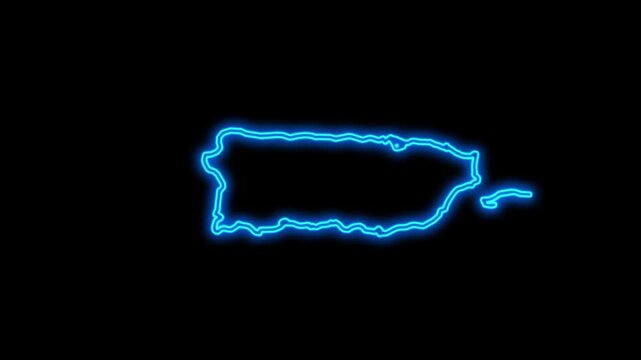 Puerto Rico Country Map Neon Lights, Abstract Puerto Rico Neon Lights Map Opener Suitable for Politics, Elections, Travel, News and Sports Events and Presentations