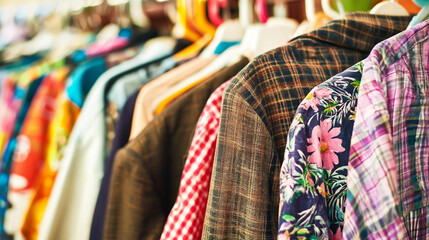 Obraz premium Vibrant Wardrobe Shopping: Discover Trendy Clothing & Apparel at Economical Thrift Shop