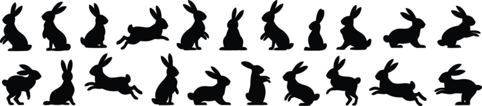 Rabbit silhouettes collection with silhouette vector illustration.