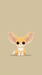 Obraz premium A cute cartoon fennec fox with large ears sits looking forward on a plain background