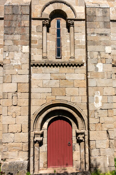 Imposing Romanesque Southern Portal and Window of San Salvador de Sobrado Church, 12th Century, A Pobra de Trives, Ourense