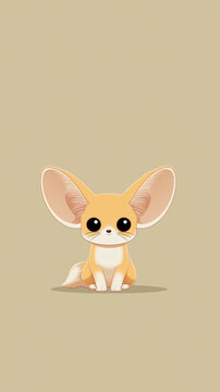 A cute cartoon fennec fox with large ears sits looking forward on a plain background