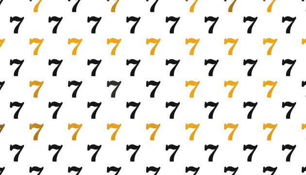Repeating pattern of the number seven in alternating black and gold hues, covering a white background