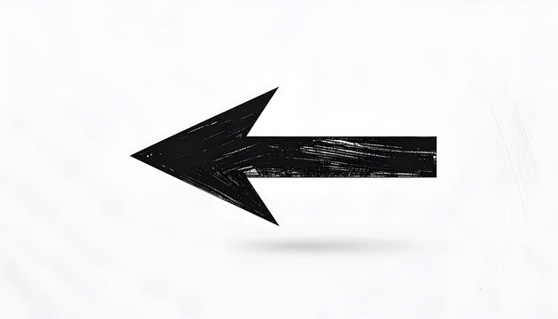 A hand-drawn black arrow points to the left against a stark white background, creating a simple yet impactful visual.