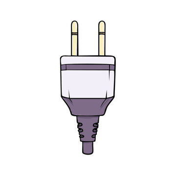 Illustration of a modern European electrical plug with two round pins and a protective collar