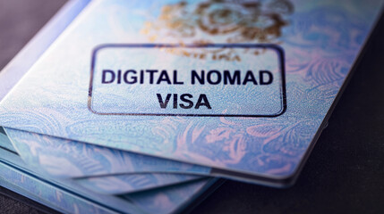 Fototapeta premium Digital Nomad Visa and Passport: Unlocking Global Travel and Work Opportunities for Modern Explorers