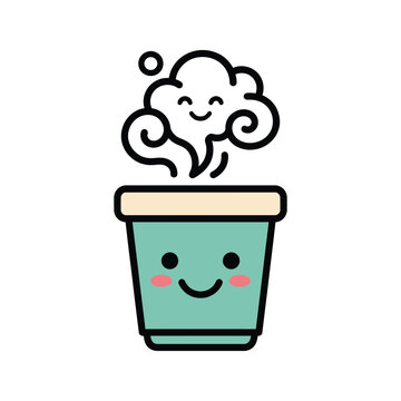 Vector illustration of happy coffee cup with smiling steam rising