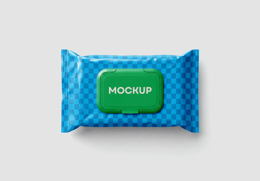 Wet Wipes Plastic Pouch Packaging Mockup with Lid and Editable Background