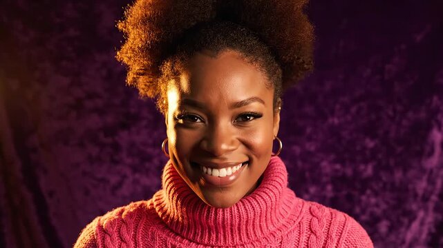 Woman smiling with closed eyes for commercial backgrounds, digital design, and advertising